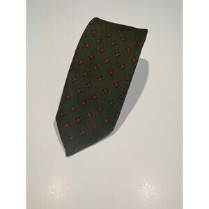 The Berkeley Shop Louis Silk Necktie Green with Red Geometric All Over Print JL